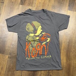 Korn Follow the Leader Band T-Shirt Mens Small Gray Nu Metal Graphic Tee